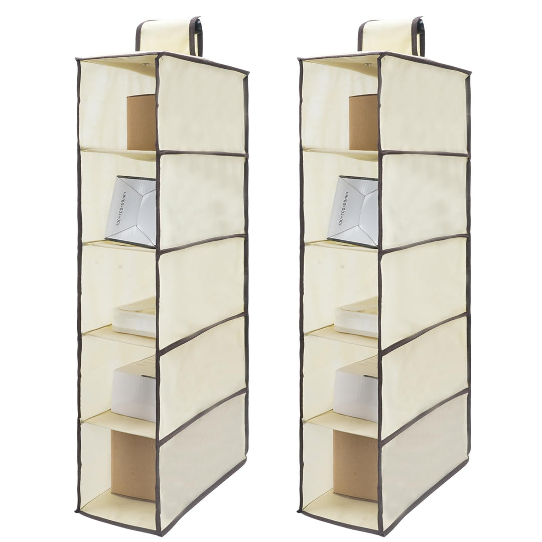 2 Stück Hängeregal Stoff mit 5 Fächer, Zusammenklappbar Hängeaufbewahrun, Kleiderschrank Organizer,