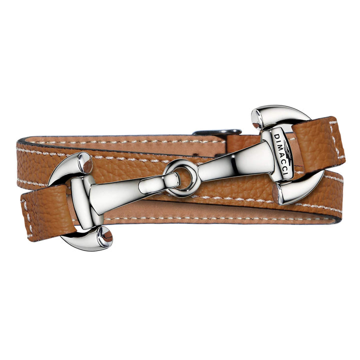 DIMACCI Trensen-Armband Kalbsleder | Alba-Kollektion in Cognac Silber-Optik aus Edelstahl | Schmuck