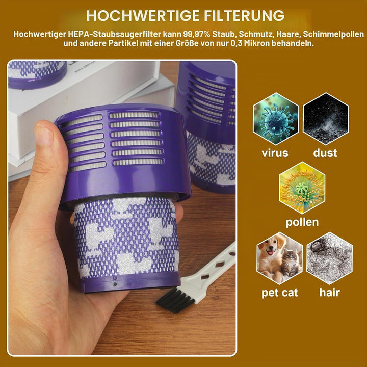 4er Pack Filter mit Reinigungsbürste, Geeignet für Dyson V10, Cyclone Series, Absolute, V10 Animal,
