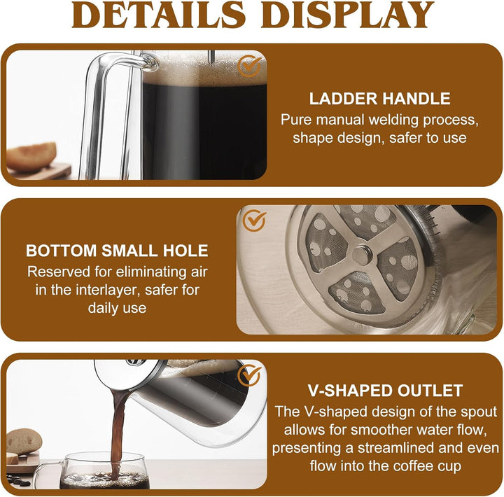 1000ml Transparent Französische Presse: Kaffeepresse French Press aus Hochborosilikatglas und Edelst