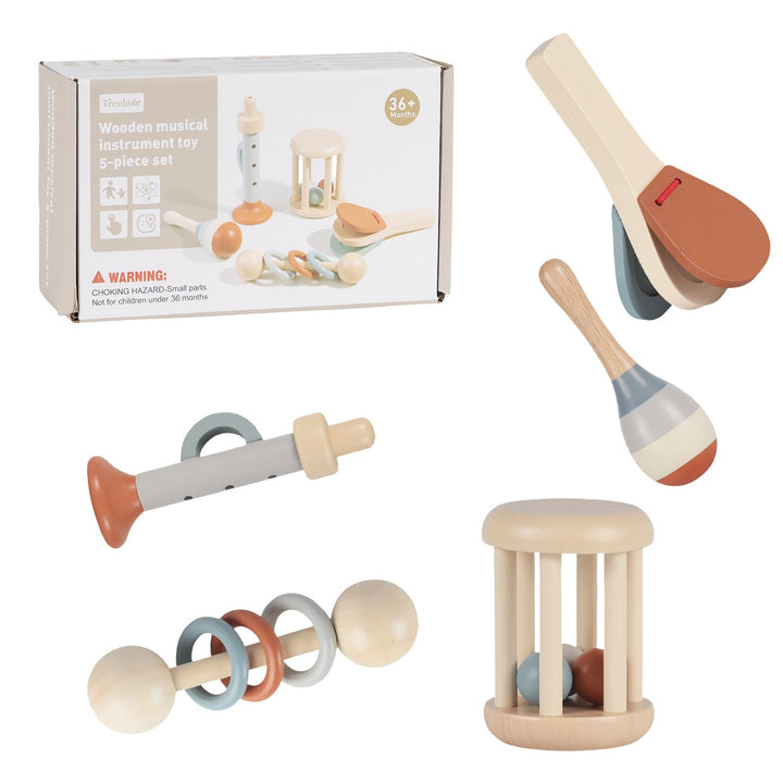 5pcs Montessori Holz Rassel - Musik Holz Spielzeug, Montessori Sensorik Spielzeug, musikinstrumente