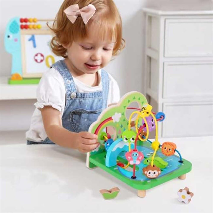 Tooky Toy Motorikschleife Wald FSC Holz: Perlenlabyrinth Spielzeug für Kinder, Montessori Lernspielz