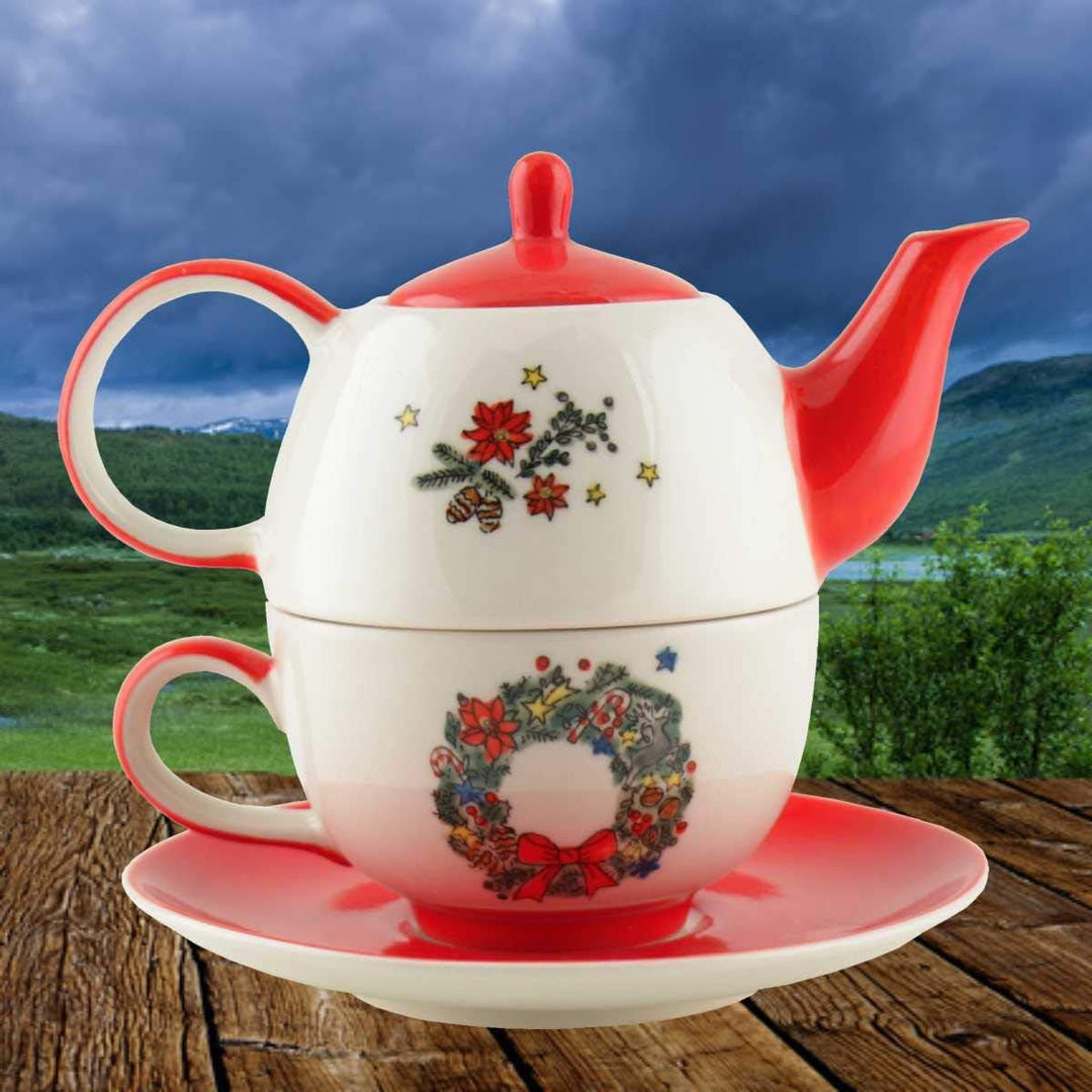 440s Mila Keramik Tee-Set Tea for One Motiv Weihnachtskranz | MI-99219 | 4045303992191