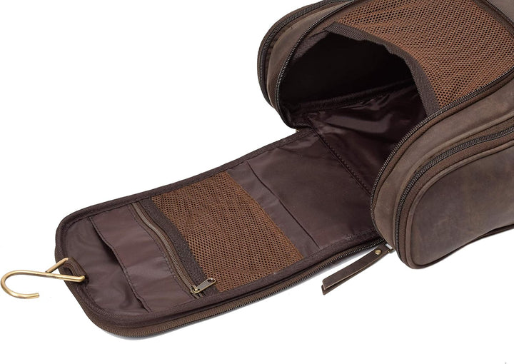 Menzo Kulturbeutel aus echten Leder, Kulturtasche für Damen und Herren (Marrone), Marrone