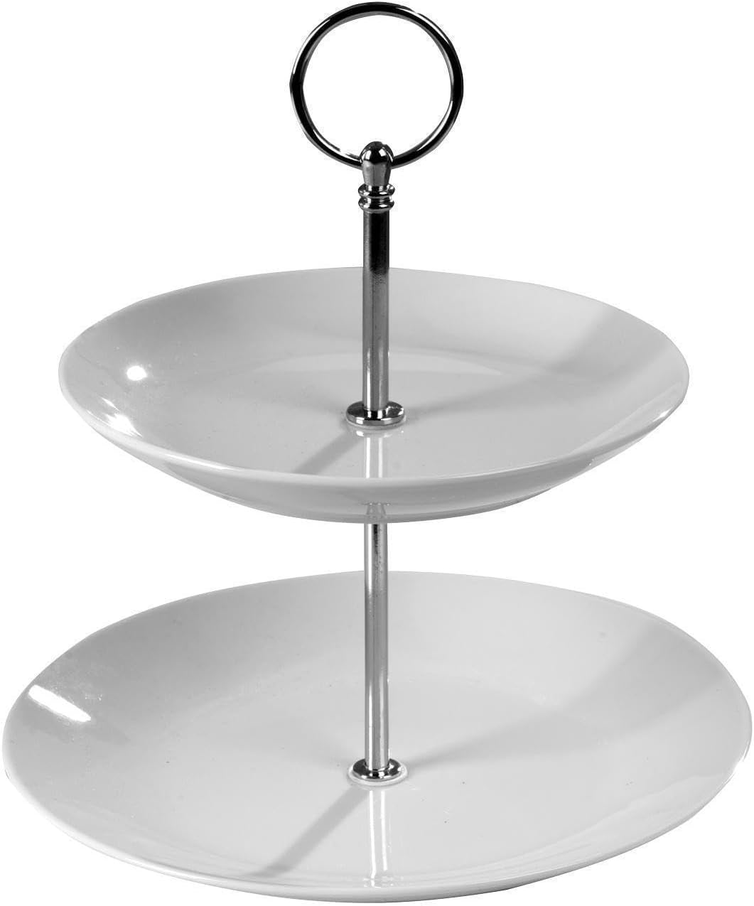 Etagere mit 2 Etagen und Tragegriff - Weiss - Porzellan - Metall - Ø 21 x H 23 cm - Servierplatte Se