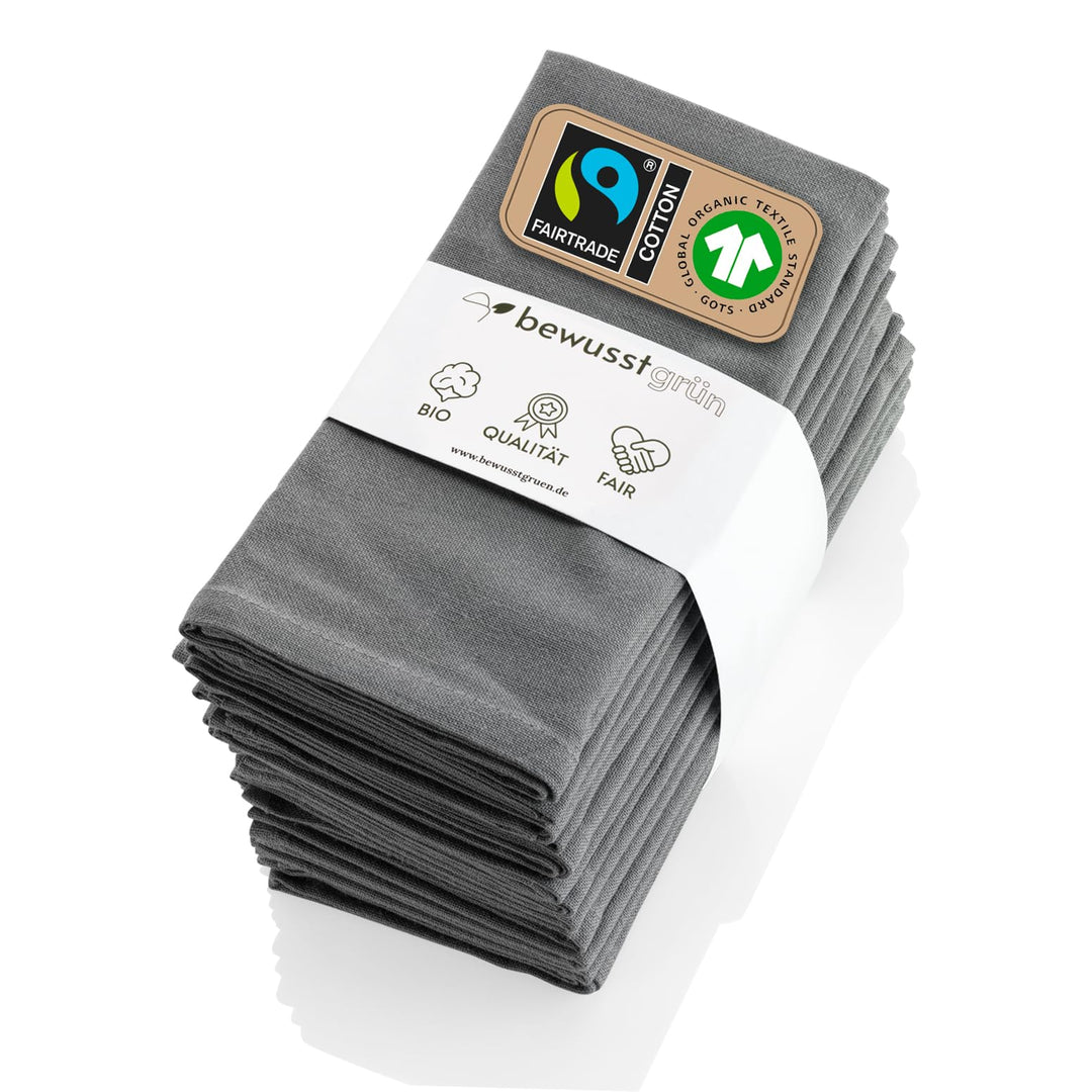 6 Faire & Nachhaltige Stoffservietten + Faltanleitungen I 100% Bio-Baumwolle I 45x45 cm Grau Grau 6e