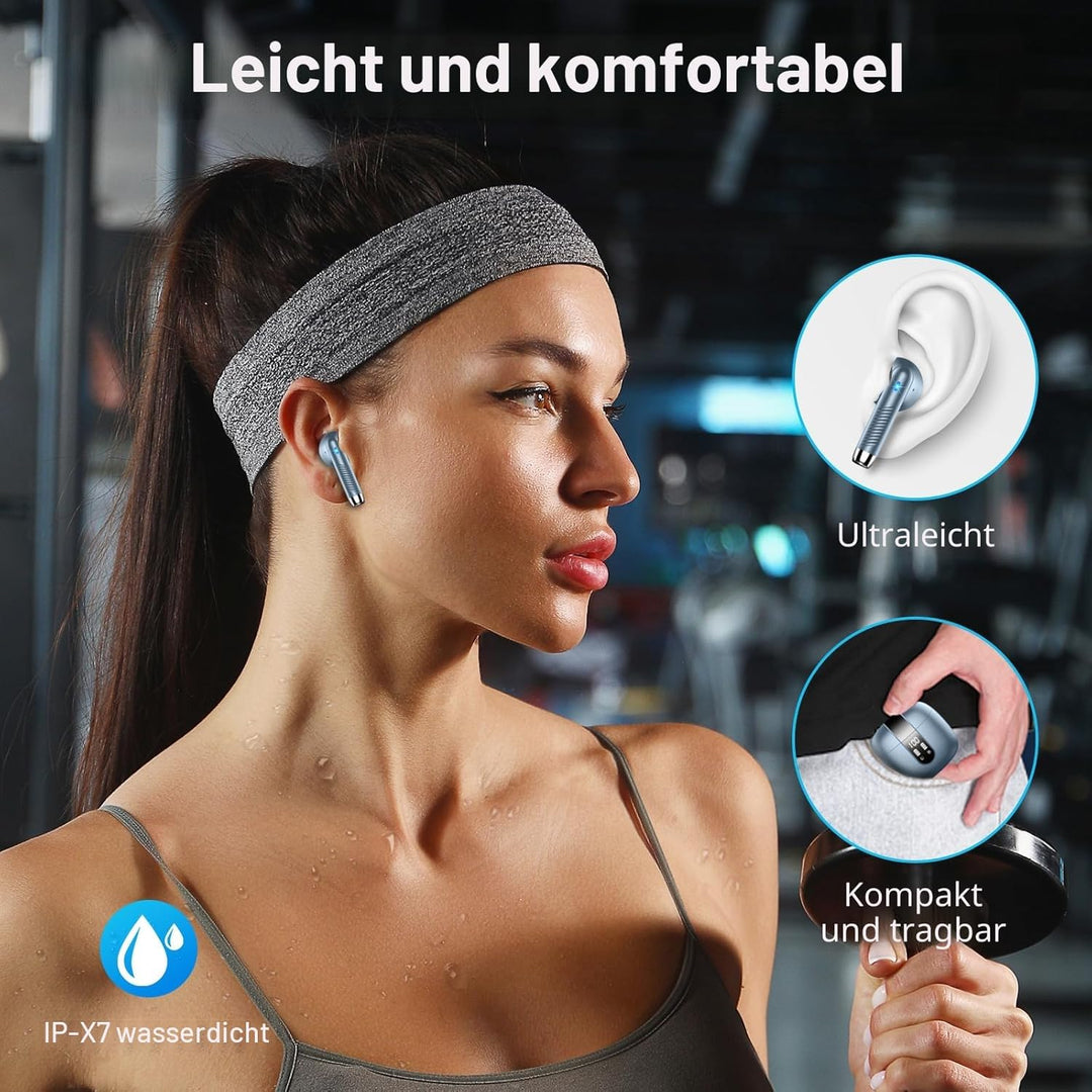 Bluetooth 5.3 Kopfhörer, In Ear Kopfhörer Kabellos mit 4 Mic, 48H Tiefer Bass Spielzeit Wireless Ear