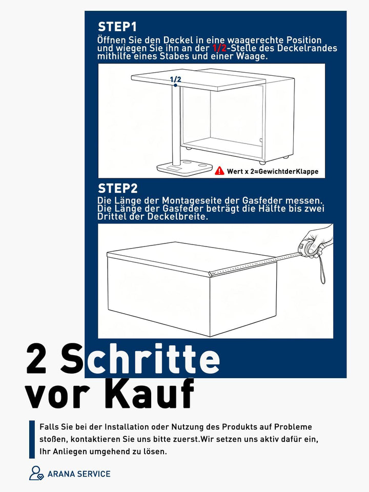 ARANA Gasdruckfedern 380mm, 200N, geeignet für schwere Klappen, 2 Stück | Universeller Gasdruckdämpf