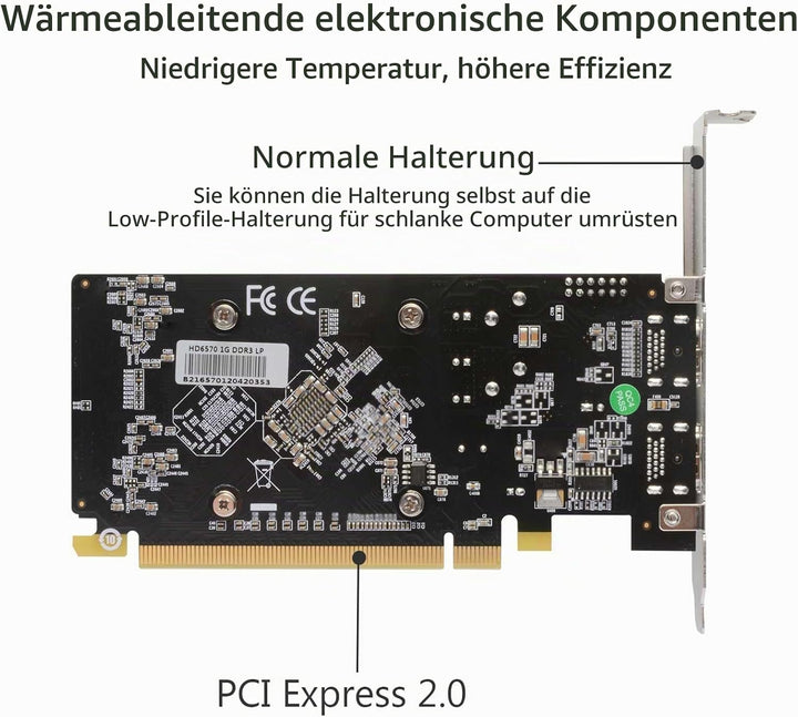 QTHREE Radeon HD 6570 1GB DDR3 2X HDMI Grafikkarte, Low Profile, PCI-Express 2.0 x16, Computer GPU,