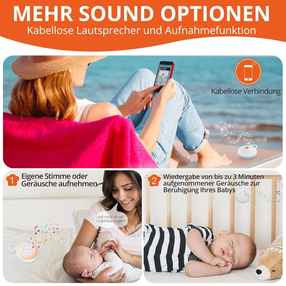 FUNYKICH White Noise Machine Baby, Weisses Rauschen Gerät mit Aufnahmefunktion, Wireless Lautspreche
