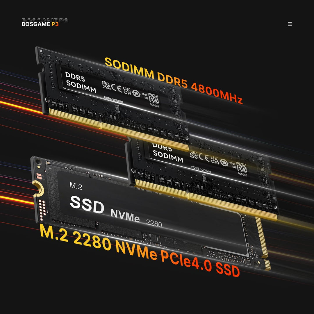 BOSGAME P3 Lite Mini-PC, AMD Ryzen 7 6800H Prozessor bis zu 4.7 GHz, Windows 11 Pro Mini-Computer, 2