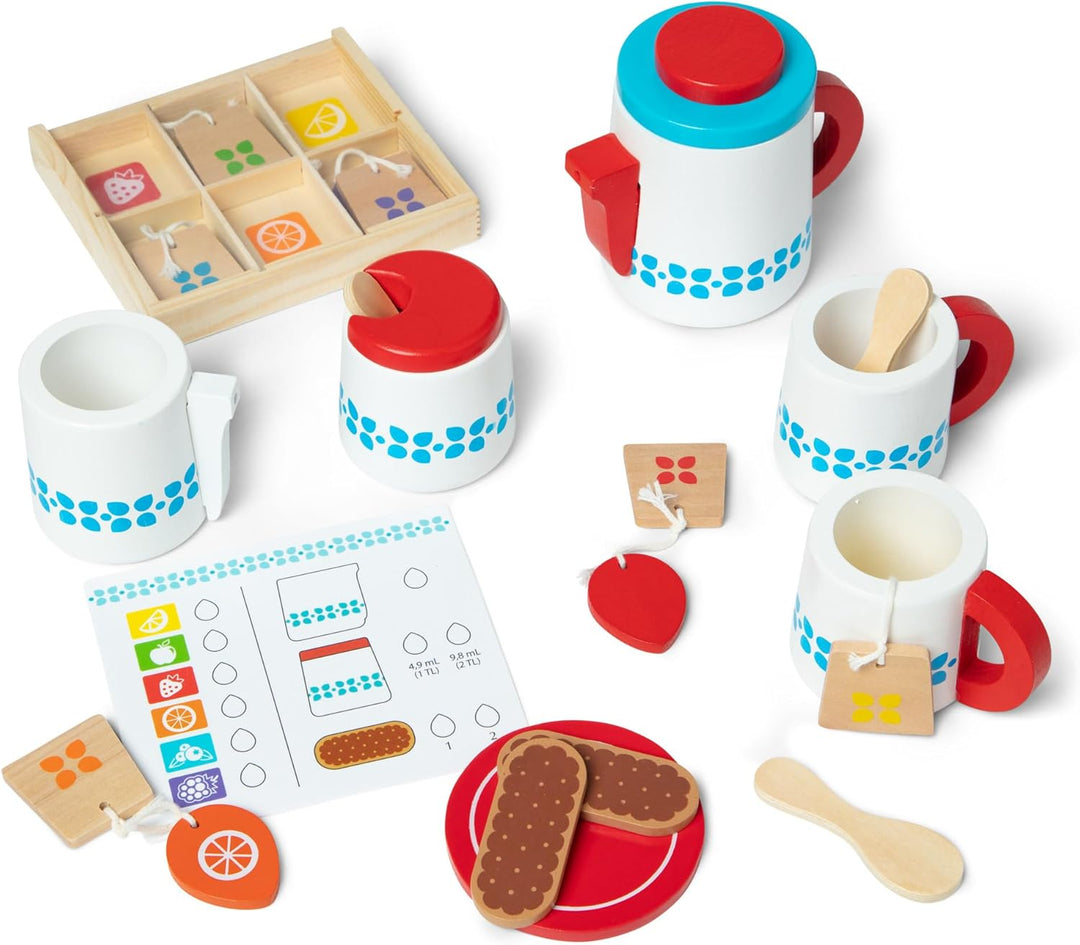 Melissa & Doug Hölzernes Teeservice Zum Ziehenlassen Und Servieren | Rollenspielzeug | Holzspielzeug