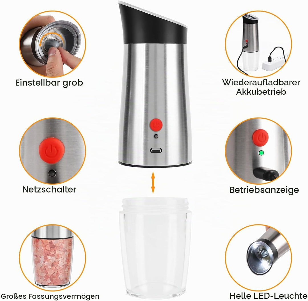 Salz und Pfeffermühle Elektrische 2er Set USB Aufladung Schwerkraft Automatische Gewürzmühle Verstel