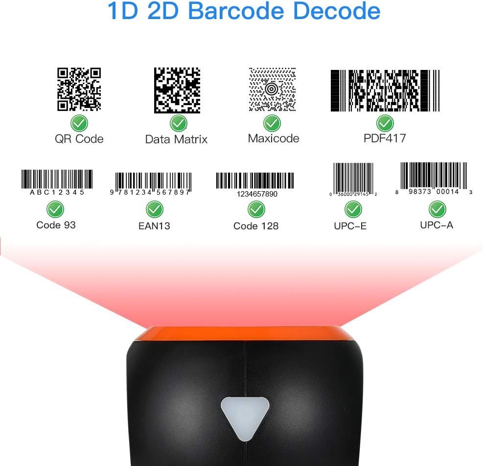 Eyoyo 1D 2D QR Desktop Barcode Scanner with Large Scan Window, Hands-Free Barcode Reader with QR Scr