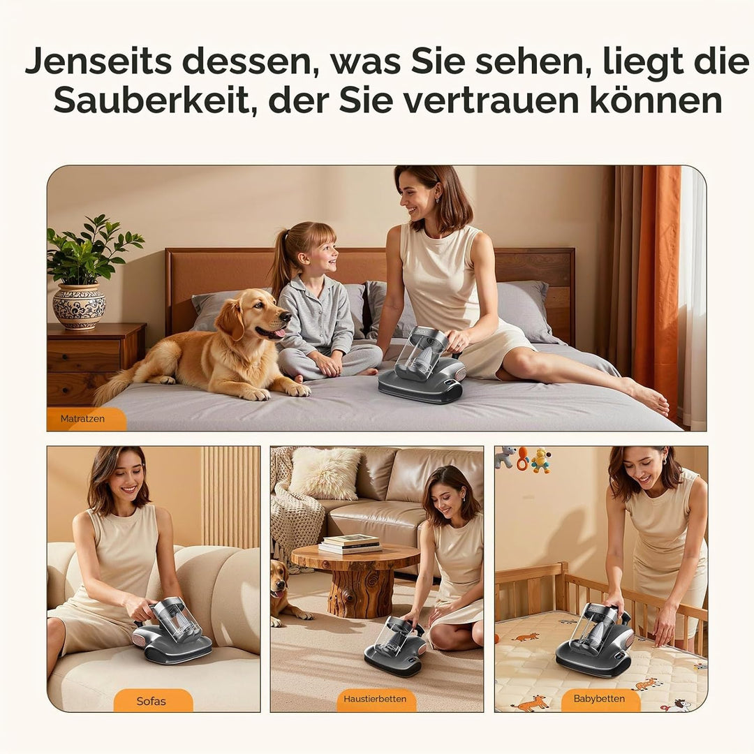 JIGOO S100 Kabelloser Matratzenstaubsauger: Tiefenreinigender Milbenstaubsauger mit UV-Licht gegen A