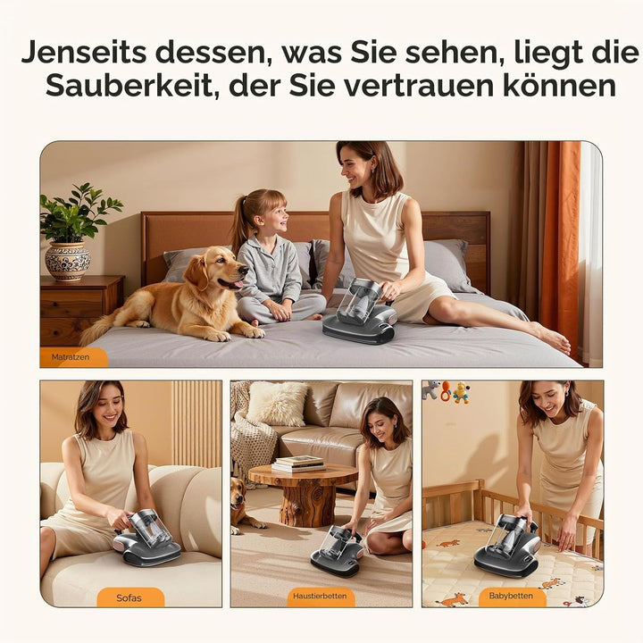 JIGOO S100 Kabelloser Matratzenstaubsauger: Tiefenreinigender Milbenstaubsauger mit UV-Licht gegen A
