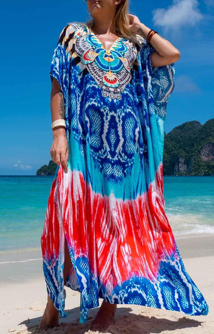 Orshoy Damen Strandkleid Bikini Cover Up V Ausschnitt Kleid Freizeitkleid Sommerkleid Sommer Lang Ma