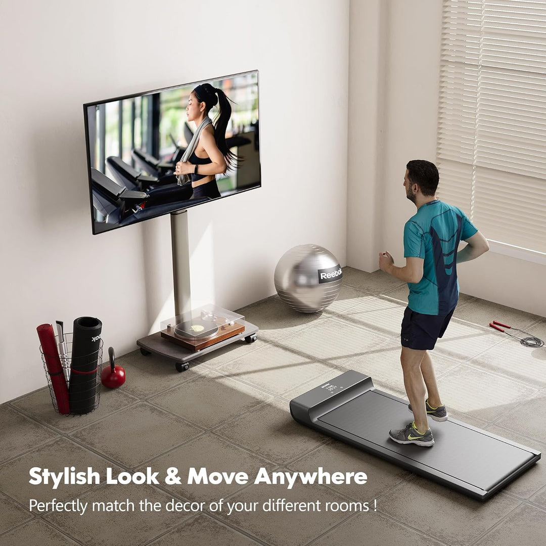 FITUEYES TV Bodenständer Rollbar mit Holzablage TV Standfuss TV Ständer Fernsehstand mit Rollen höhe