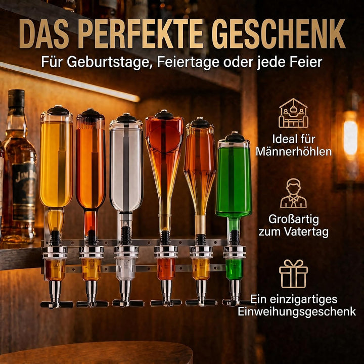 Bar-Butler zur Wand-Montage, 6-Fach Flaschen-Halter mit 4cl-Dosierer Getränkespender für Schnaps & W