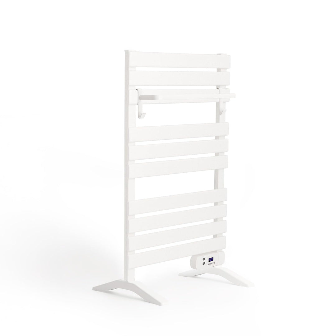 CREATE / WARM Towel 500W / Elektrischer Badheizkörper Weiss mit Standfüssen mit Regal 1 Stange / 103
