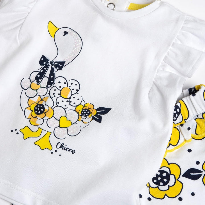 Chicco, Compleet voor Pasgeboren Meisje met T-shirt en Korte Broek, met Knopen op de Achterkant, met