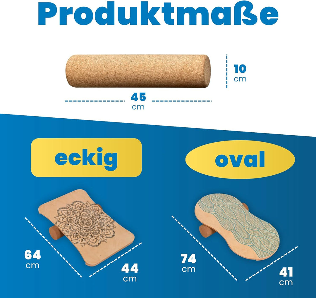 Woodboard Starter Set Balance-Board Ahorn Holz & Kork Rolle Koordination und Balance-Training