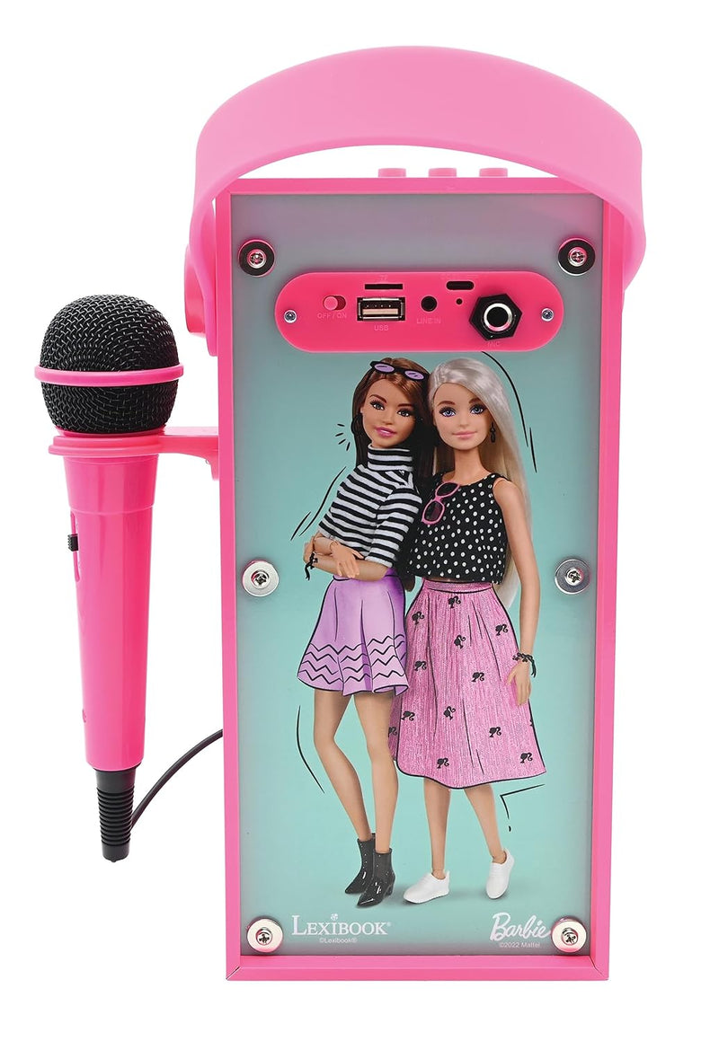 Lexibook BTP180BBZ Mattel Barbie-Tragbarer beleuchteter Bluetooth-Lautsprecher mit Mikrofon, Karaoke