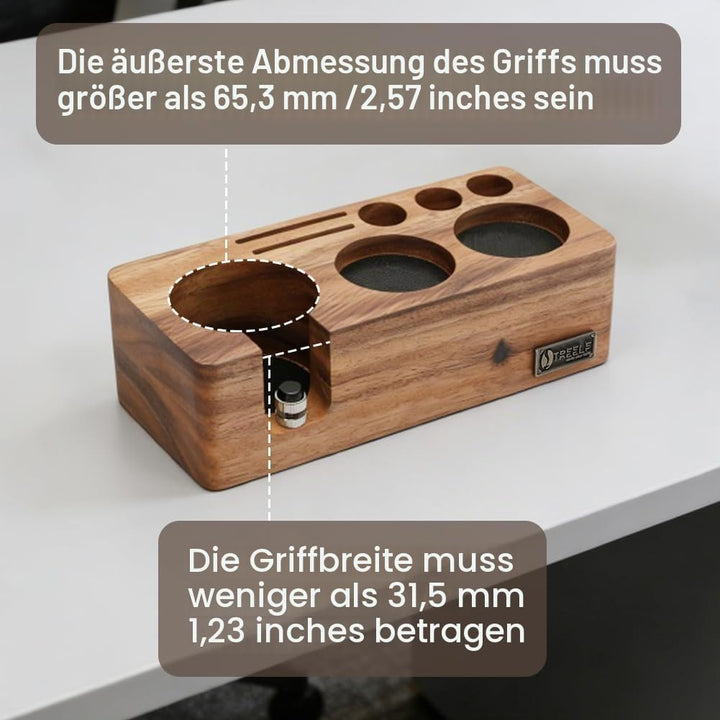 Tamperstation 51mm 54mm aus Walnussholz - Höhenverstellbar mit Drehknopf &amp; Anti-Rutsch Basis | Inkl.