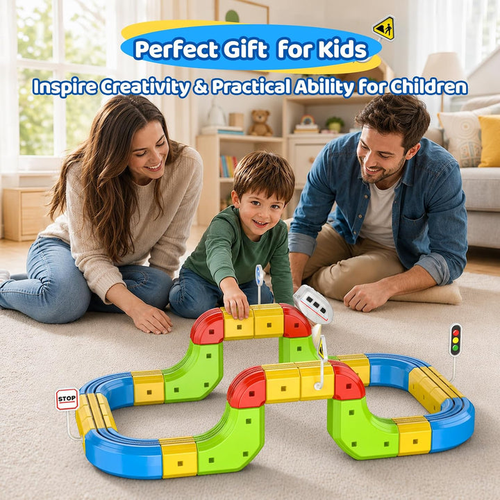 Eisenbahn Kinder Elektrisch 52-TLG 3D Anti-Gravitation Schienen Zug Spielzeug ab 3 4 5 6 Jahre, DIY