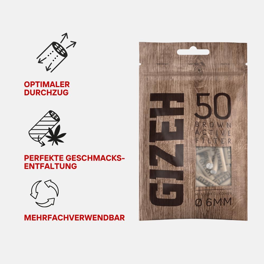 GIZEH BROWN Active Filter – Aktivkohlefilter slim 6 mm Durchmesser – Aktivkohlefilter slim mit Aktiv