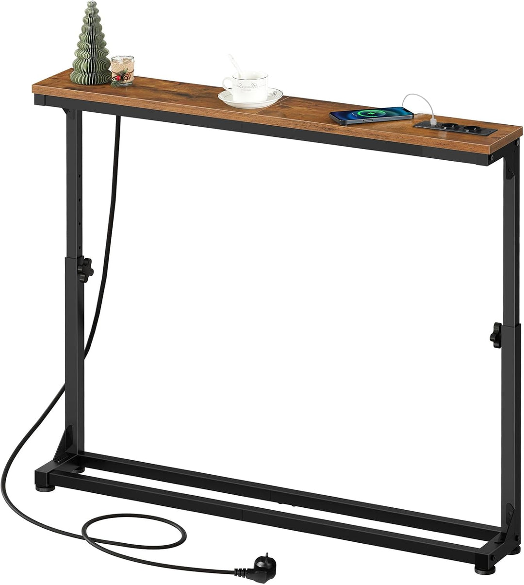 HOOBRO Schmaler Konsolentisch (15 cm breit), höhenverstellbar (63,5-83,5 cm), Sofatisch mit Ladestat
