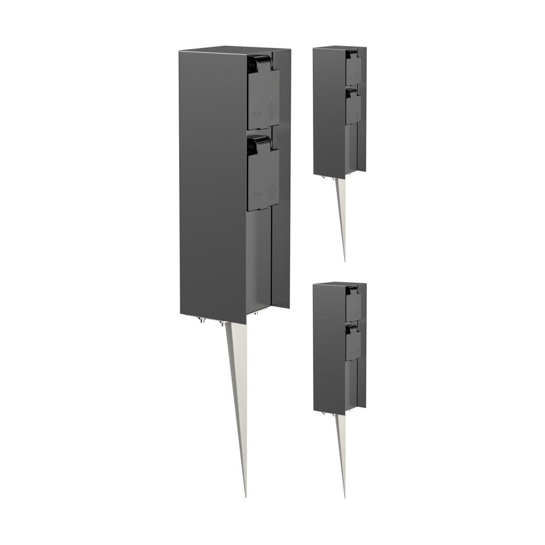 ledscom.de 3 Stück Garten-Steckdosen-Säule POMI mit Erdspiess für aussen, IP44, 2-Fach, anthrazit, e