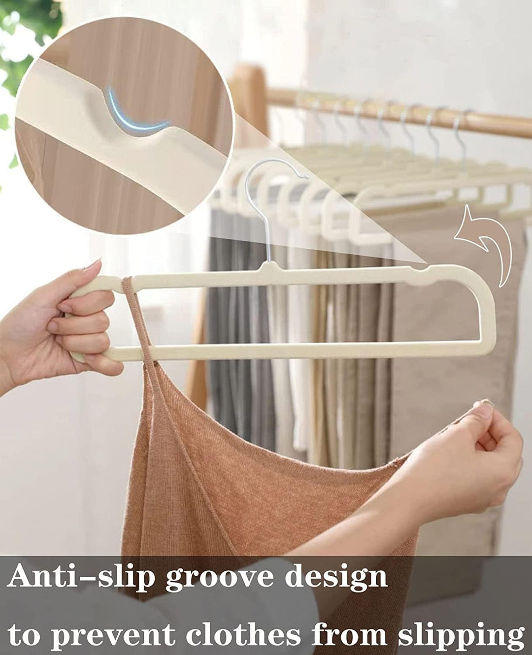 10 Stück Hosenbügel,Länge 35cm Samt Kleiderbügel Hosen,Platzsparender Hosenrockbügel mit 360°-Drehun