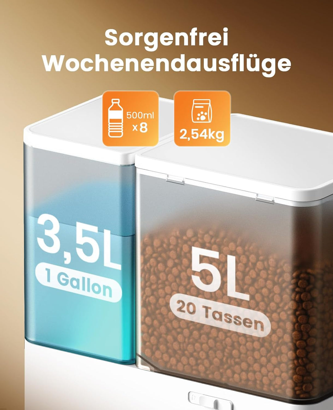 oneisall Futterautomat Katze und Trinkbrunnen 2-in-1, 8,5L/1-36 Portionen, 5L Futterspender mit 3,5L