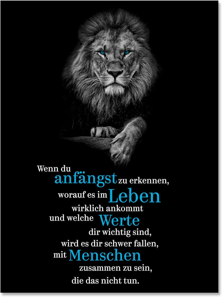 wandmotiv24 Motivations Motiv als Leinwandbild, 60x45cm, Querformat, Leben, Werte, Menschen, Löwe, S