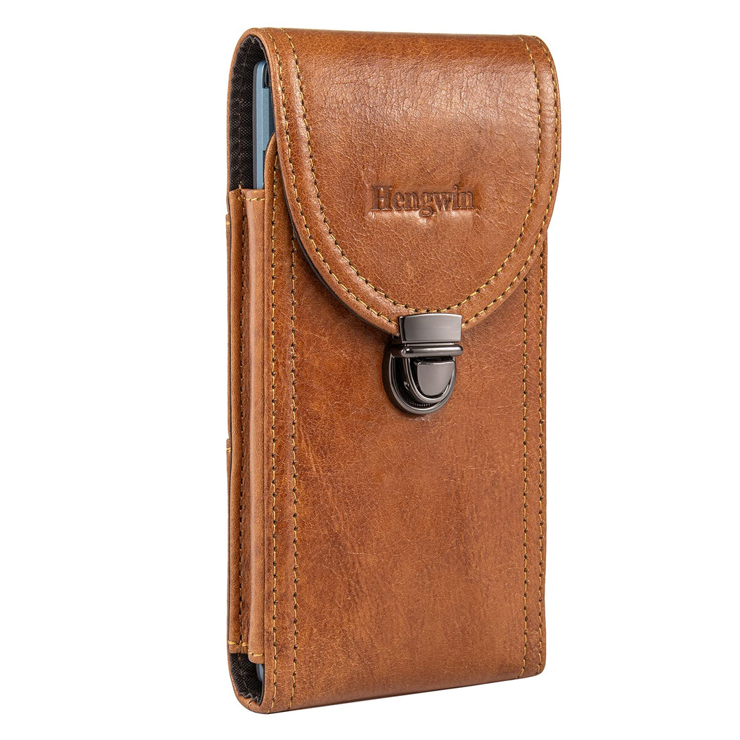 hengwin Horizontal Echtes Leder Handy Holster für iPhone 15 14 Pro Max, 14 Plus, Gürtelclip Gürtelta