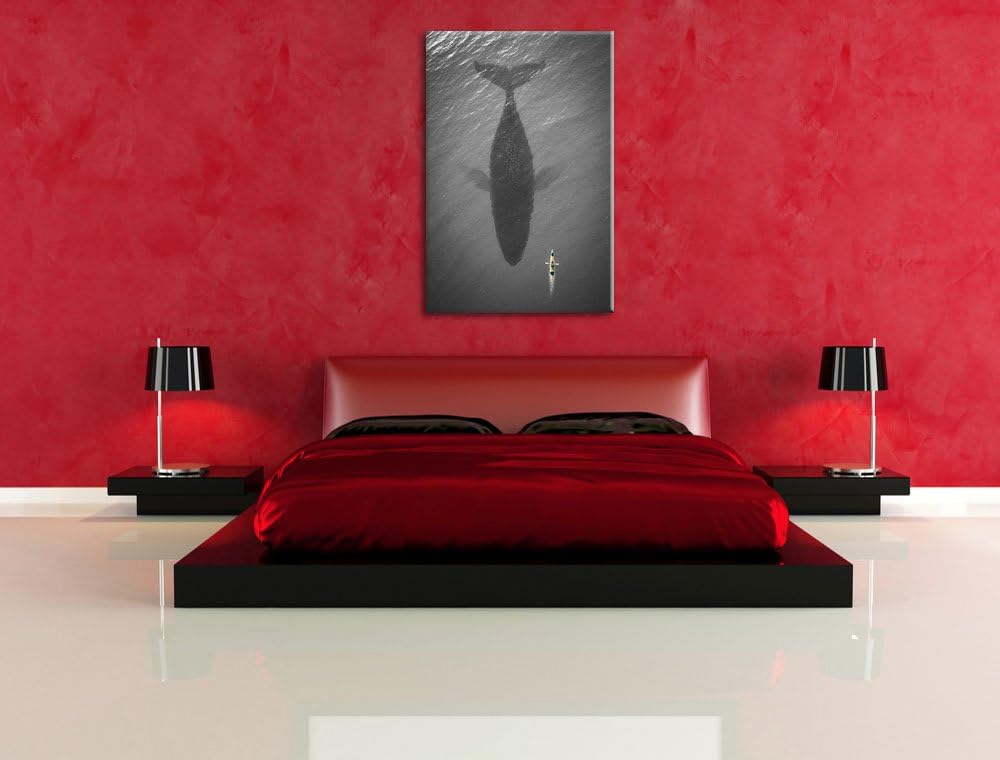 Wal so gross Boot so klein schwarz/weiss Format: 100x70 auf Leinwand, XXL riesige Bilder fertig gera