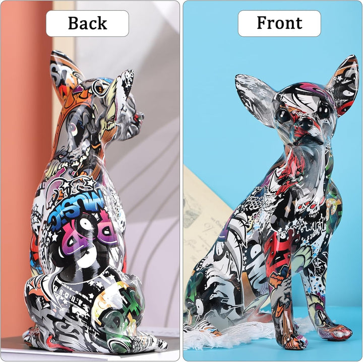 orenm Bunte Chihuahua-Statue, Moderne Graffiti-Kunst, Mehrfarbig, Hundefigur, Kunstharz, Heimdekorat
