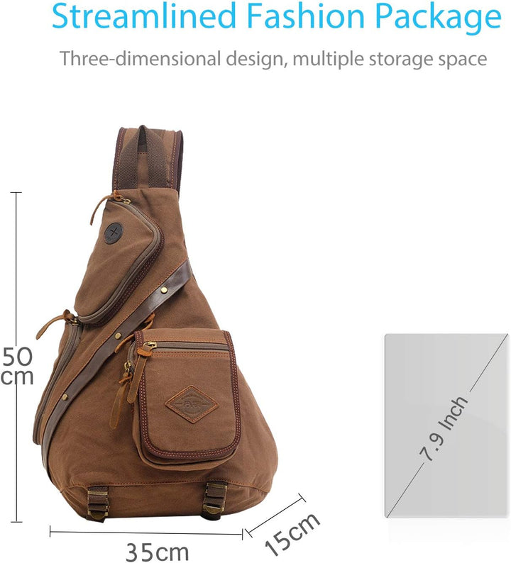 FANDARE Retro Brusttasche Sling Bag Herren Rucksack Damen Schulranzen Schulrucksack Schultertasche U