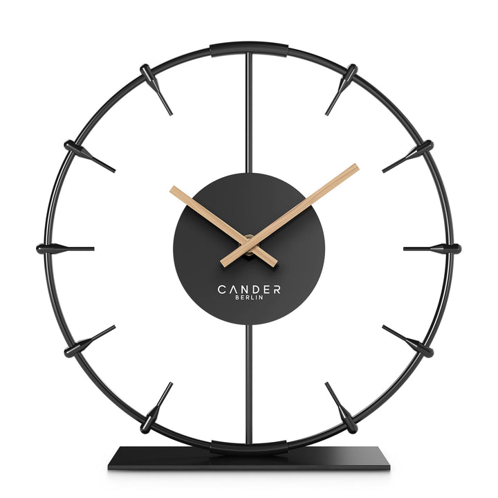 Cander Berlin Ilmera Tischuhr lautlos 18 cm Metall Holzzeiger ohne Tickgeräusche modern schwarz Wohn