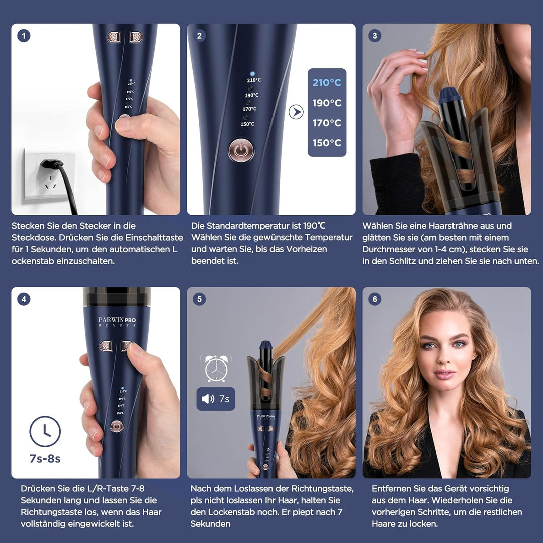 PARWIN PRO BEAUTY Lockenstab Automatisch 32mm mit Keramikbeschichtung, Dualspannung 100-240V, 4 Eins