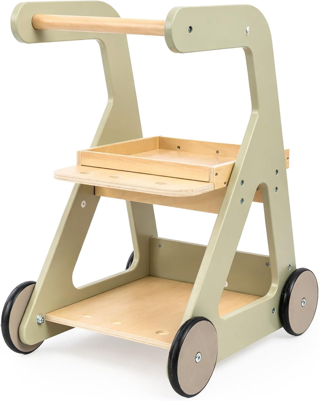 Mamabrum Holz Reinigungswagen für Kinder mit Rollenzubehör Set 11 tlg. Push-Bildspielzeug Rollenspie