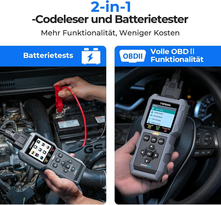 TOPDON ArtiLink500B OBD2 Diagnosegerät Auto und Batterietester 2-in-1, Universal KFZ-Fehlercode-Lese