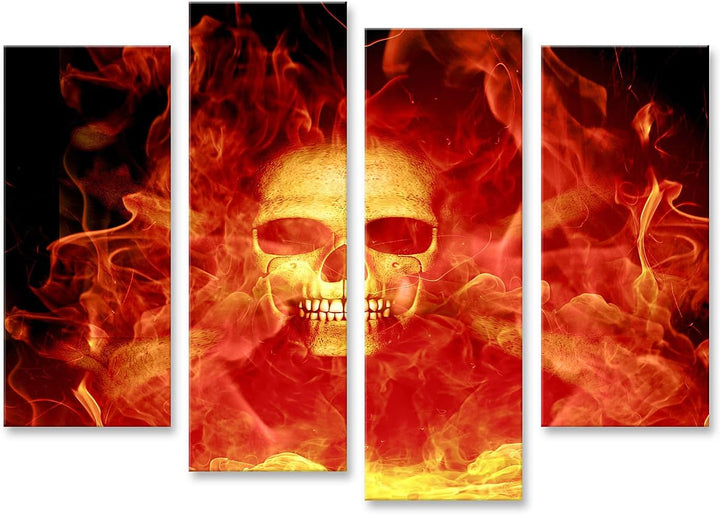 islandburner Bild auf Leinwand Schädel Mit Feuer Rote Flammen Schwarzer Hintergrund Bilder Wandbilde