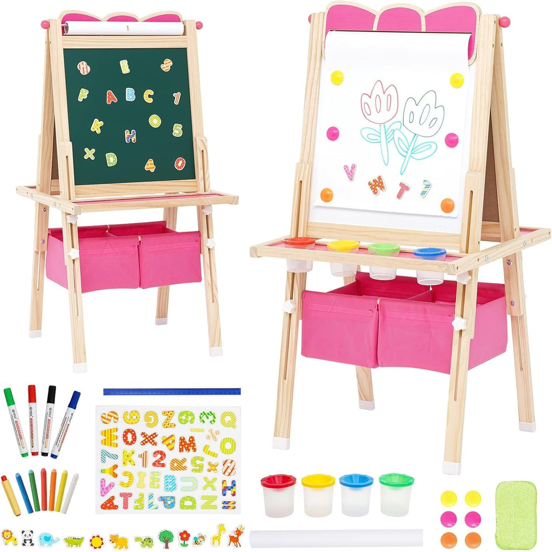 Siairo Kinder Spiel-Tafel aus Holz Höhenverstellbar Kinder Staffelei mit Papierrolle Schöne Schleife