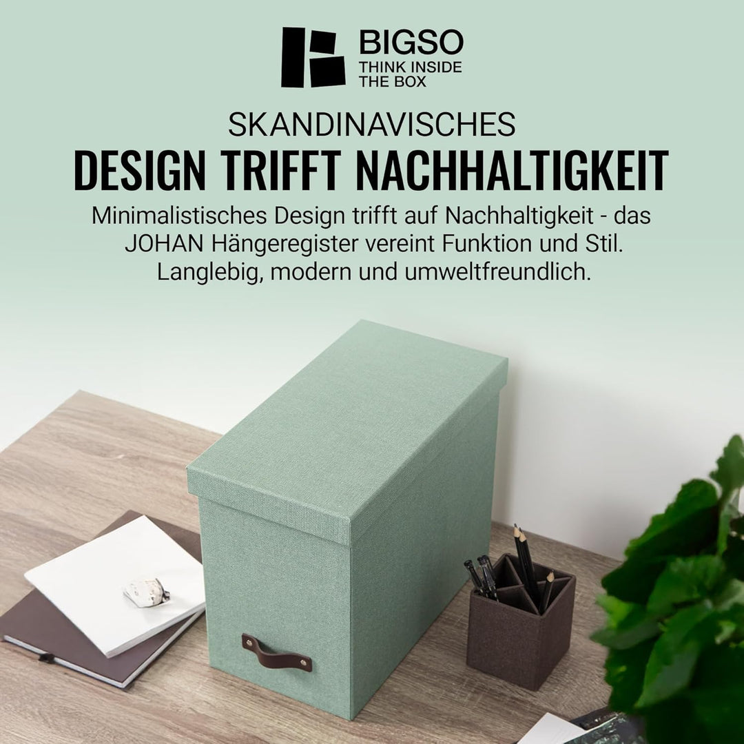 BIGSO JOHAN Hängeregisterbox A4 – Hängemappenbox mit Deckel und Griff – Schreibtischablage für Hänge