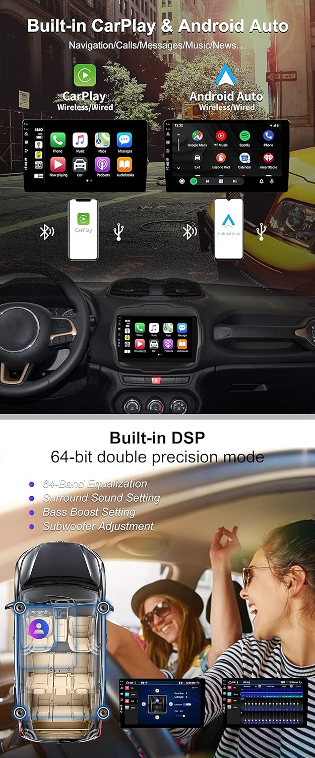 SXAUTO Android 12 IPS Autoradio für Jeep Renegade (2015-2018) - Eingebaut Carplay/Android Auto/DSP -