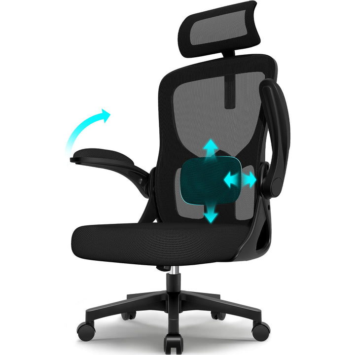 Bürostuhl, Schreibtischsessel mit Kopfstütze und Weiche Lordosenstütze, Bürostuhl ergonomisch Wippfu