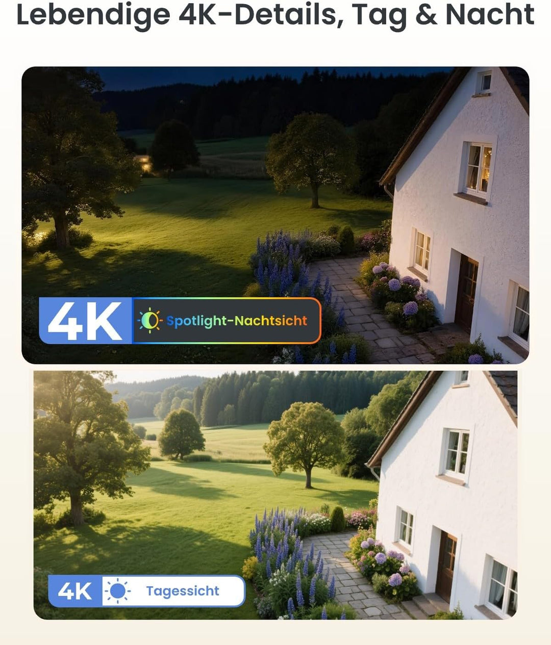 Reolink 4K Überwachungskamera Aussen Solar, 360°/140° Schwenk-/Neige WLAN Kamera Outdoor Akku mit Sp