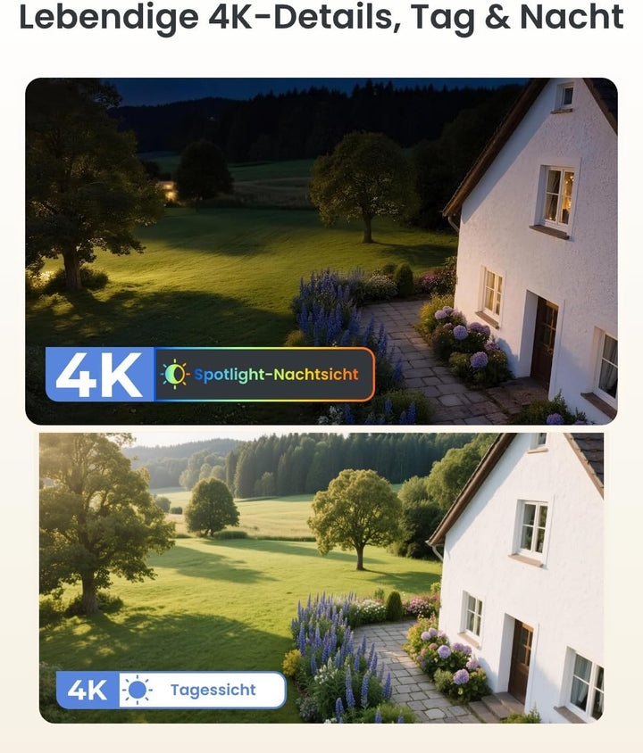 Reolink 4K Überwachungskamera Aussen Solar, 360°/140° Schwenk-/Neige WLAN Kamera Outdoor Akku mit Sp
